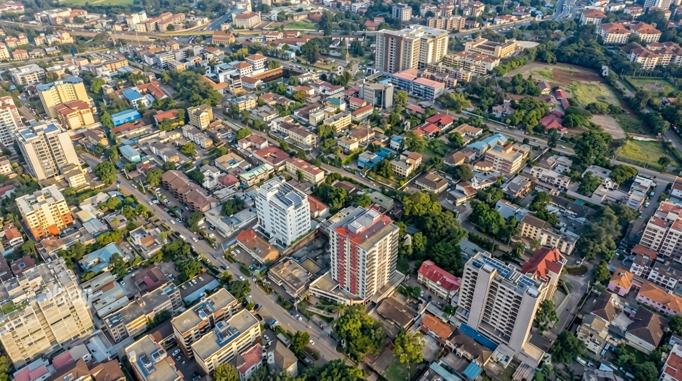 Modern high-rise apartment complexes and luxury residential buildings in Kilimani