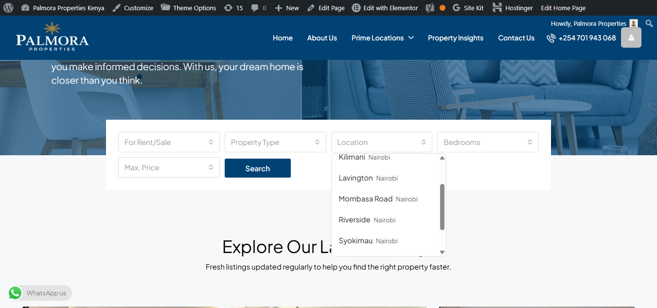 nairobi real estate neighborhood filter dropdown